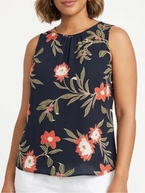 14th & Union black Floral Sleeveless Blouse - red & Olive size S